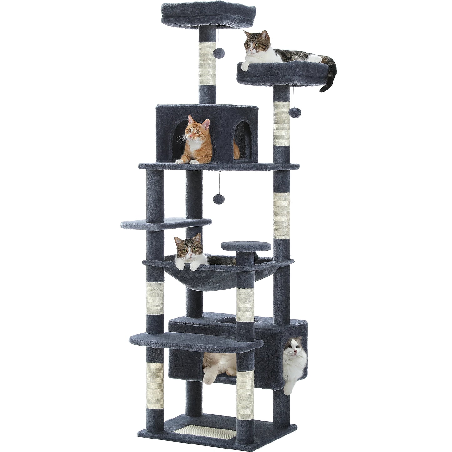 Arbre à chat multi-niveaux Sisal naturel, hamac et condos | Plusieurs tailles