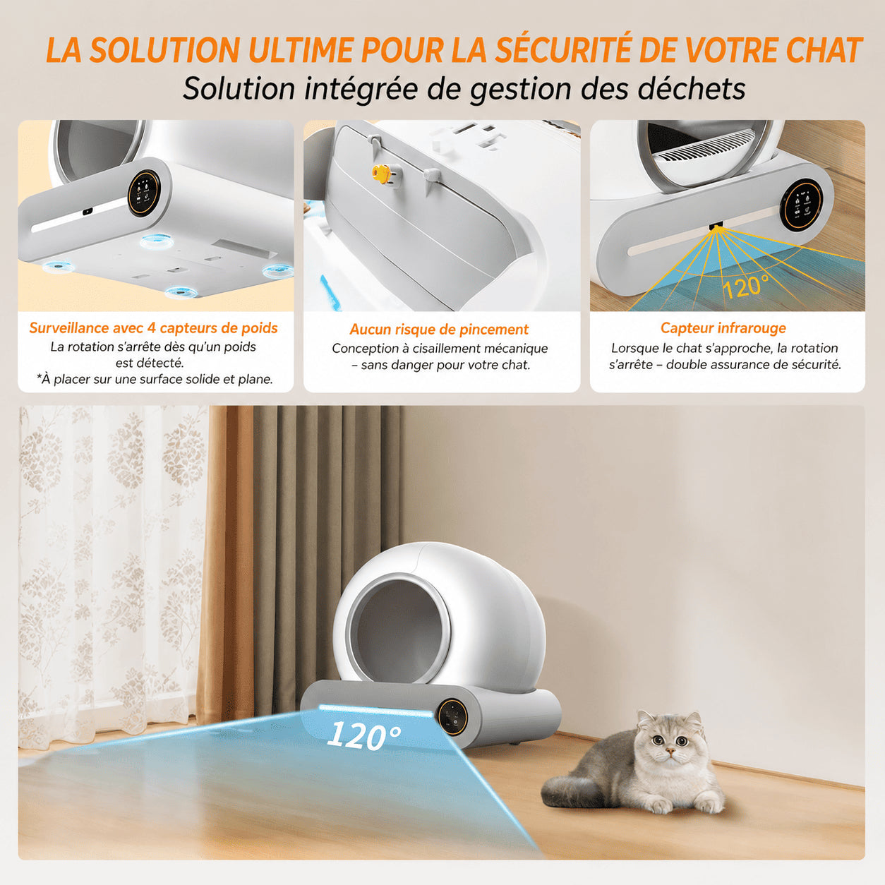 Litière connectée pour chat dans intérieur moderne