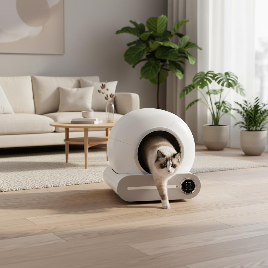 Litière autonettoyante pour chat avec contrôle via application WiFi