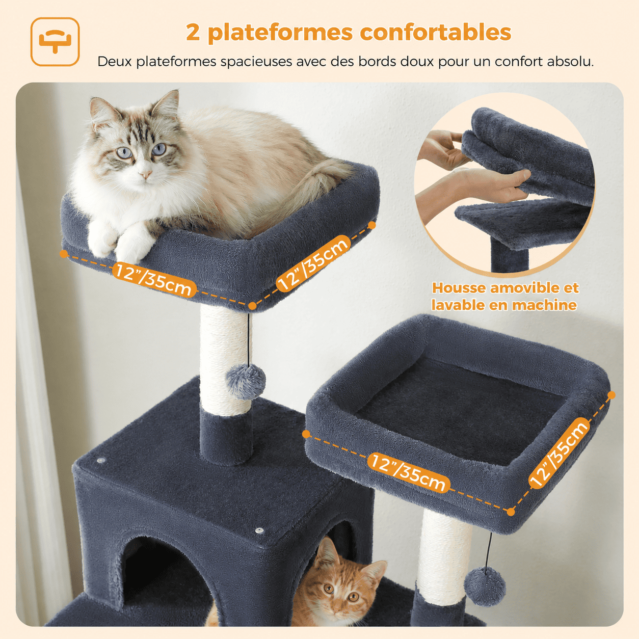 Arbre à chat multi-niveaux  Sisal naturel, hamac et condos | Plusieurs tailles