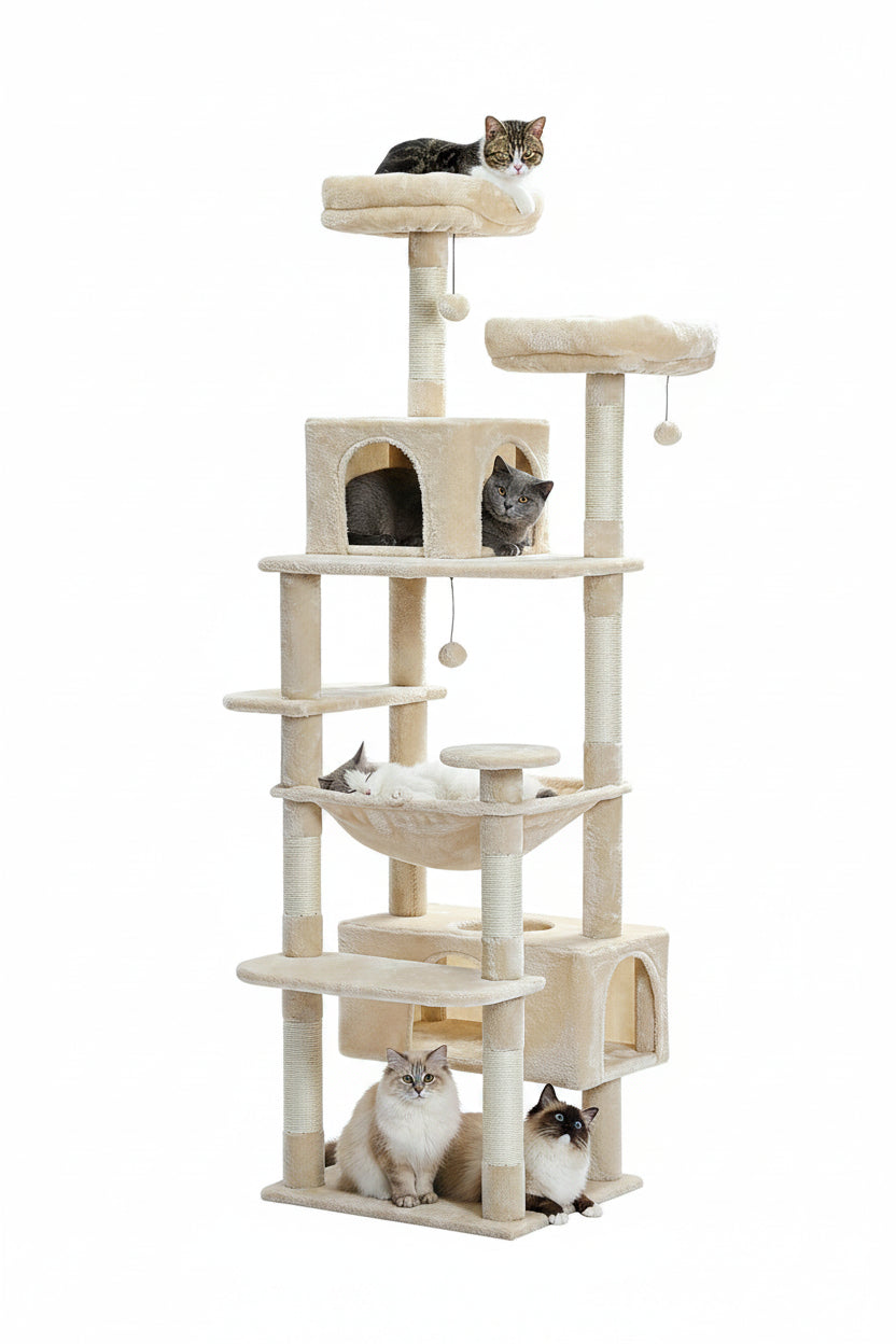 Arbre à chat multi-niveaux  Sisal naturel, hamac et condos | Plusieurs tailles