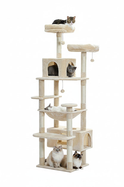 Arbre à chat multi-niveaux  Sisal naturel, hamac et condos | Plusieurs tailles