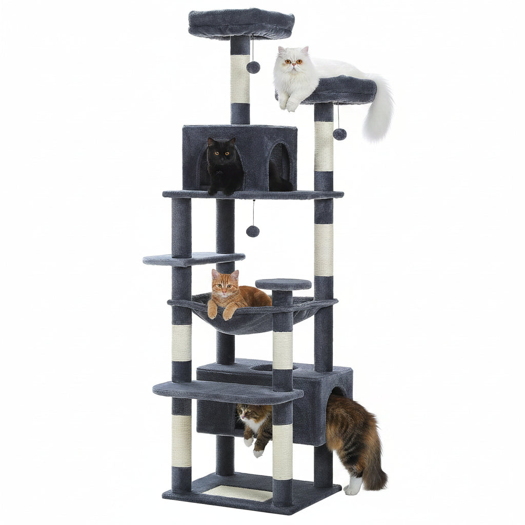 Arbre à chat multi-niveaux  Sisal naturel, hamac et condos | Plusieurs tailles