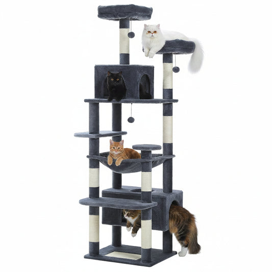 Arbre à chat multi-niveaux  Sisal naturel, hamac et condos | Plusieurs tailles