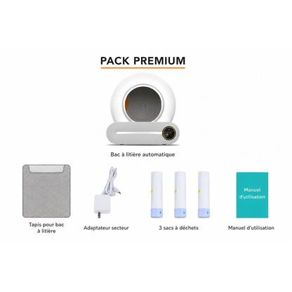 Pack premium litière autonettoyante - 3 sacs poubelle et tapis inclus